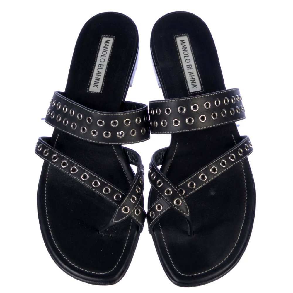 Manolo Blahnik Studded Black Leather Studded SUSA Slides *Runs SUPER Small*
